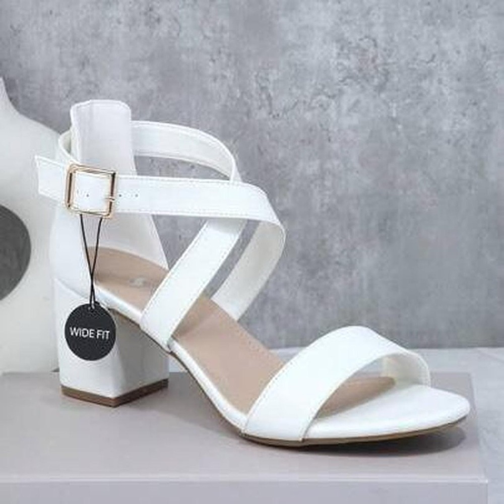 SHEIN White Strappy Block Heels